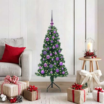 vidaXL Rohový umelý vianočný strom s 150 LED-i Zelená 120 cm PVC a kov