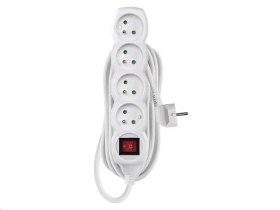 Prodlužovací kabel EMOS P1415 / 5 m / 4 zásuvky / s vypínačem / bílý / PVC / 1 mm2