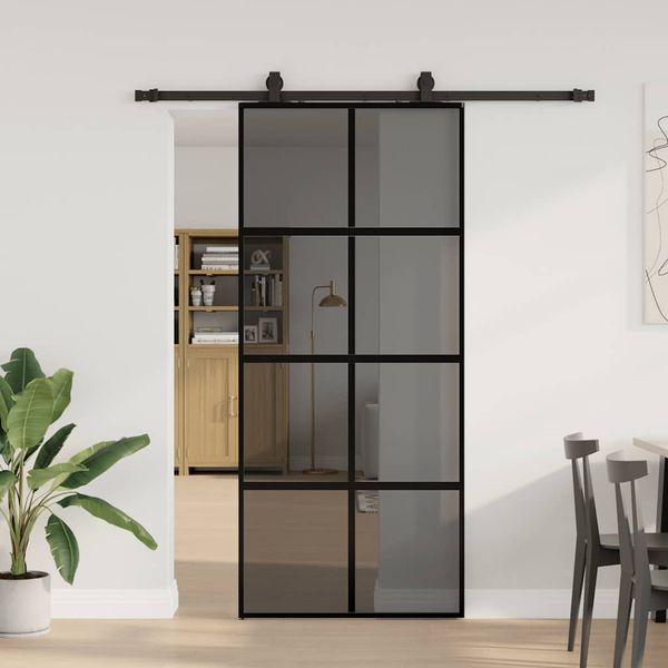 vidaXL Posuvné dvere s kovaním čierne 90x205 cm tvrdené sklo