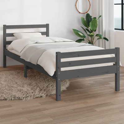 vidaXL Posteľný rám, sivý, drevený masív 90x190 cm, jednolôžko
