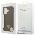Puzdro Guess Case Magsafe PU Leather s trojuholníkovým logom a strieborným kovovým rámom fotoaparátu pre iPhone 17 hnedá