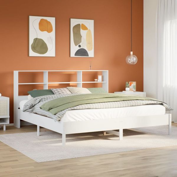 vidaXL Posteľ s knižnicou bez matraca biela 180x200cm borovicový masív