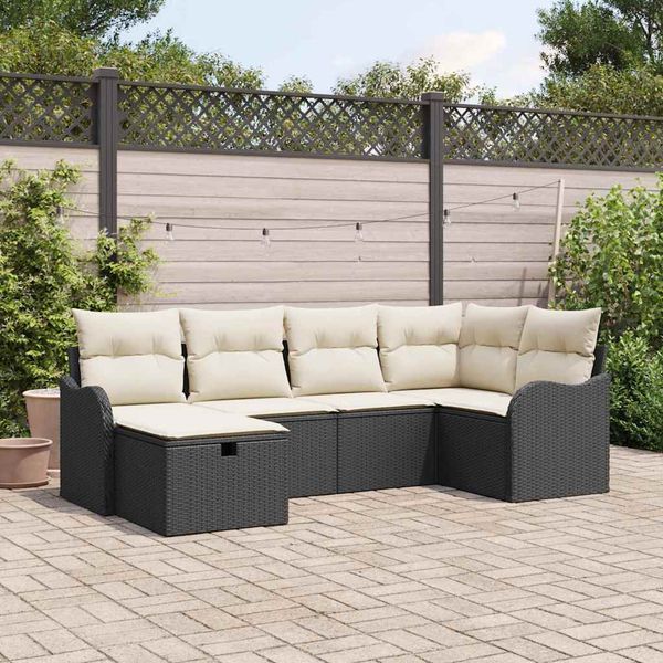 vidaXL Súprava záhradných pohoviek s vankúšom 6 pcs Čierna Poly ratan