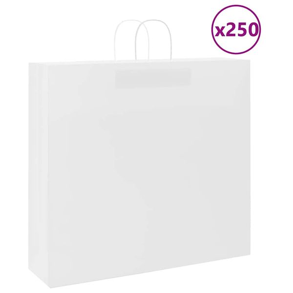 vidaXL Papierové tašky 250 ks s rúčkami, biele, 54x15x49 cm
