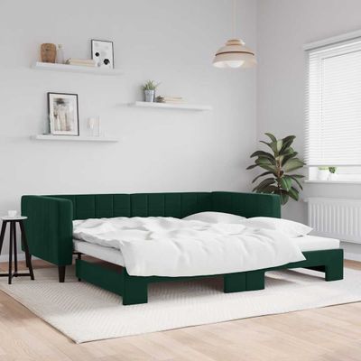 vidaXL Denná posteľ s rozkladacou posteľou tmavozelená 100x200cm zamat