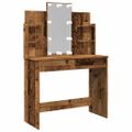 vidaXL Toaletný stolík s LED svetlami staré drevo 96x40x142 cm