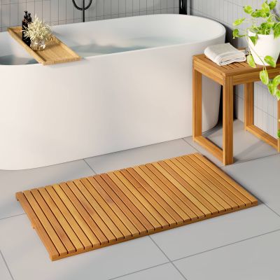 vidaXL Kúpeľňová predložka Hnedá 100 x 55 cm Pevné akáciové drevo