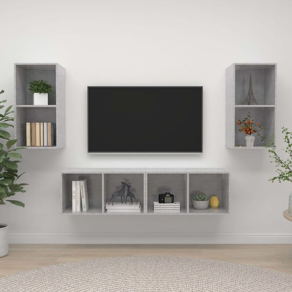 vidaXL Nástenné TV skrinky 4 ks, betónovo sivé, kompozitné drevo