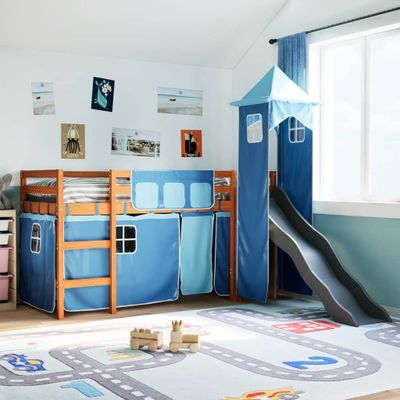 vidaXL Detská vyvýšená posteľ veža modrá 90x190 cm masívna borovica
