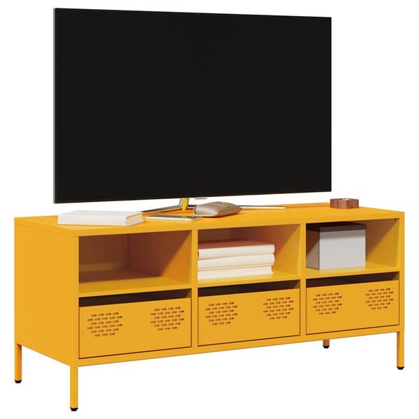 vidaXL TV skrinka horčicovožltá 101,5x39x43,5 cm oceľ
