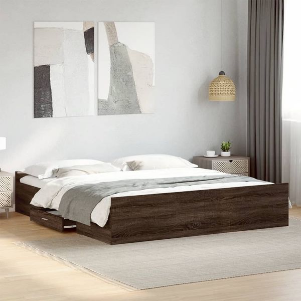 vidaXL Posteľný rám so zásuvkami hnedý dub 200x200 cm kompozitné drevo