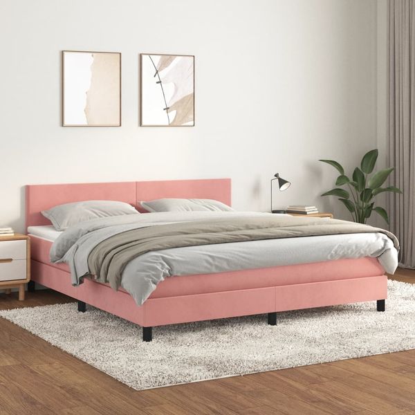 vidaXL Posteľný rám boxsping s matracom ružový 160x200 cm zamat