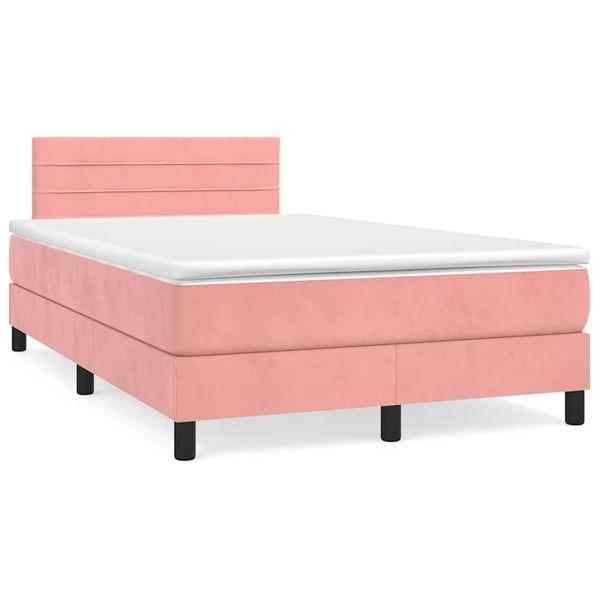 vidaXL Boxspring posteľ s matracom a LED, ružová 120x190 cm, zamat