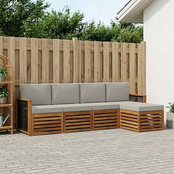 vidaXL Záhradná súprava gaučov s vankúšom 5 pcs Prírodná a svetlosivá