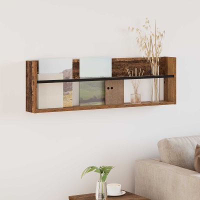 vidaXL Regál na časopisy Staré drevo 100 x 12 x 30 cm Kompozitné drevo