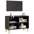 vidaXL TV stolík nohy z masívneho dreva lesklý sivý 69,5x30x50 cm