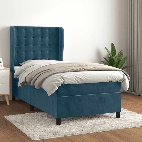 vidaXL Posteľný rám boxsping s matracom tmavomodrý 100x200 cm zamat