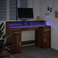 vidaXL Stôl s LED svetlami hnedý dub 140x55x91 cm kompozitné drevo