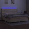 vidaXL Posteľ boxsping s matracom a LED krémová 200x200 cm látka