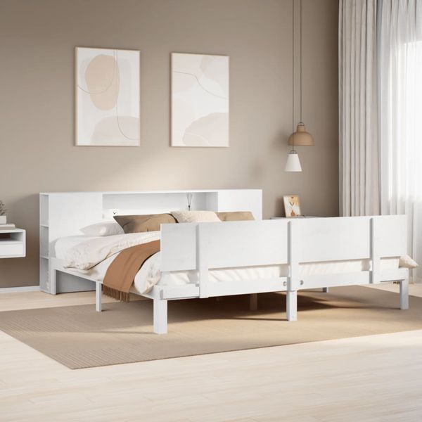 vidaXL Posteľ s knižnicou bez matraca biela 200x200cm borovicový masív