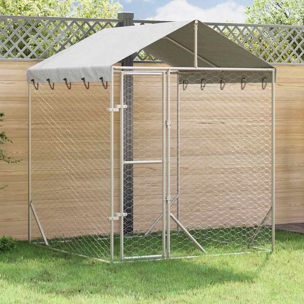 vidaXL Vonkajší koterec pre psov so strechou strieborný 2x2x2,5 m oceľ