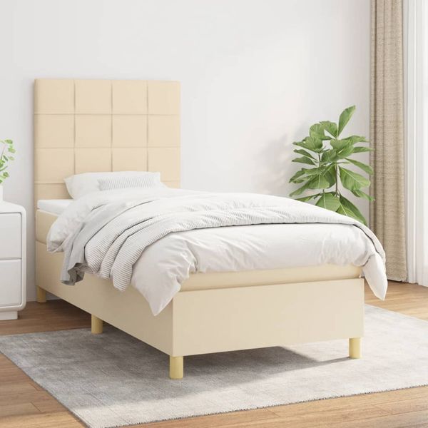 vidaXL Boxspring posteľ s matracom krémová 100x200 cm látka