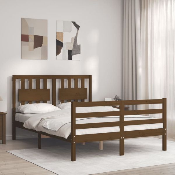 vidaXL Rám postele s čelom medovohnedý 140x190 cm masívne drevo