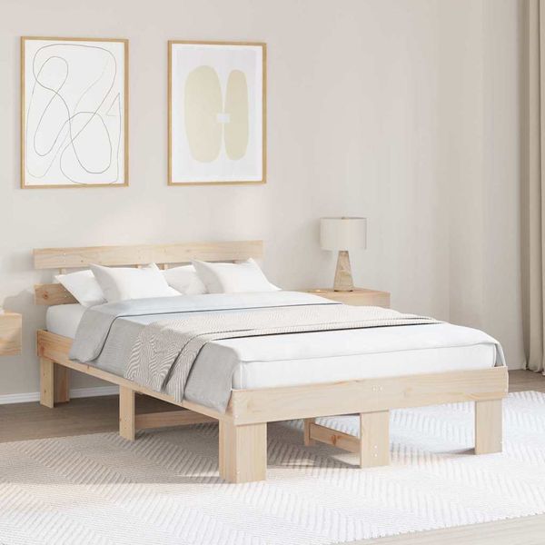 vidaXL Rám postele Prírodná 135 x 190 cm Masívne borovicové drevo