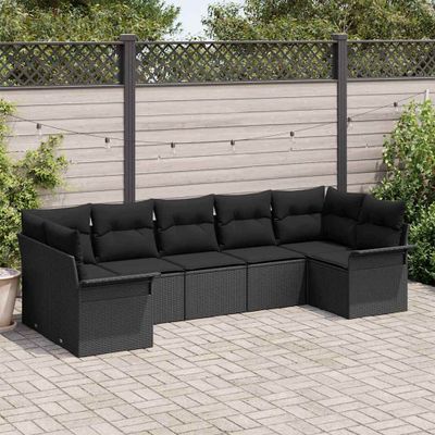 vidaXL Súprava záhradných pohoviek s úložiskom 7 pcs Čierna Poly ratan