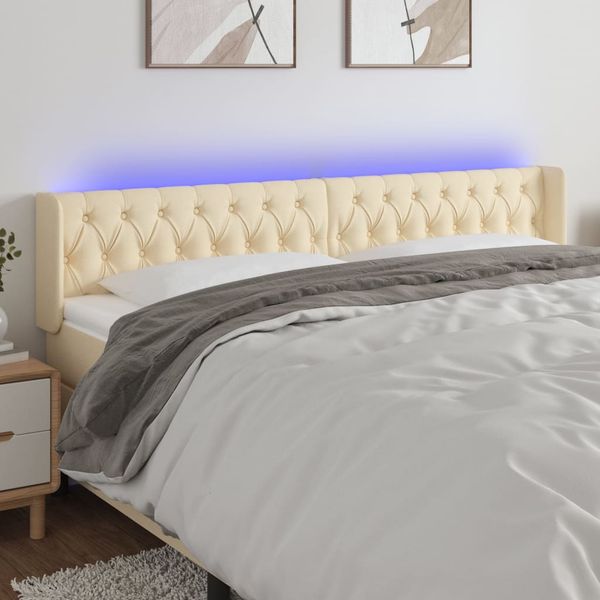 vidaXL Čelo postele s LED krémové 203x16x78/88 cm látka