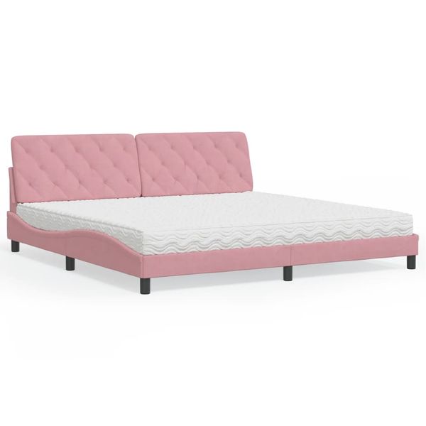 vidaXL Posteľ s matracom ružový200x200 cm zamat