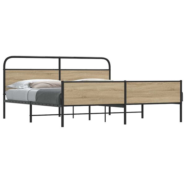 vidaXL Kovový posteľný rám bez matraca dymový dub 193x200 cm
