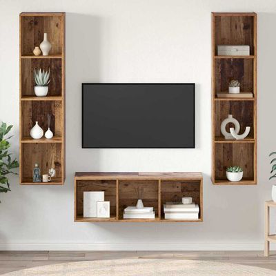 vidaXL Zostava TV skriniek Nástenný 3 pcs Staré drevo Kompozitné drevo