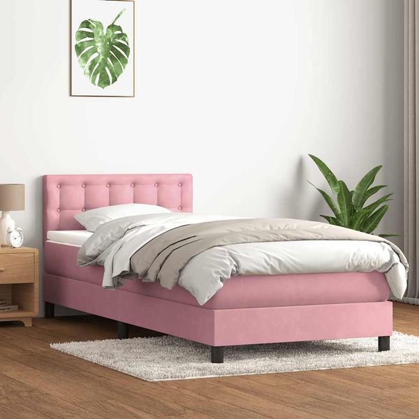 vidaXL Posteľný rám boxsping s matracom ružový 80x210 cm zamat