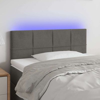 vidaXL Čelo postele s LED tmavosivé 100x5x78/88 cm zamat