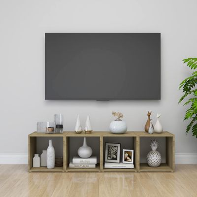 vidaXL TV skrinky 4 ks, biela+sonoma 37x35x37 cm, kompozitné drevo