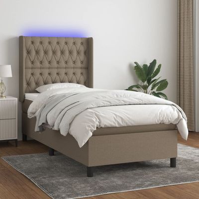 vidaXL Posteľ boxsping s matracom a LED sivohnedá 80x200 cm látka