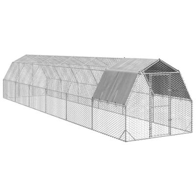 vidaXL kurací výbeh so strechou 2,5x12x2,25 m pozinkovaná oceľ
