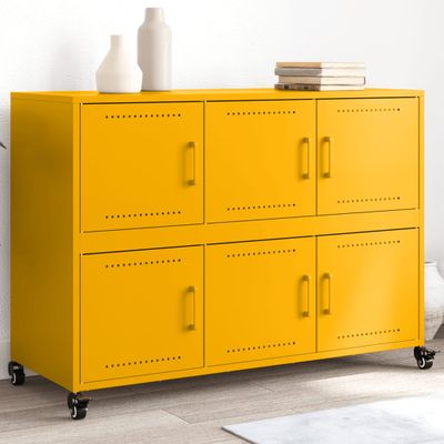 vidaXL Komoda horčicovožltá 100,5x39x7 cm oceľ
