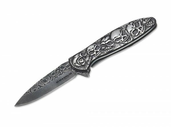 Magnum 01SC519 Dia de los Muertos vreckový nôž s asistenciou 8,5 cm, šedá, celooceľový, lebky