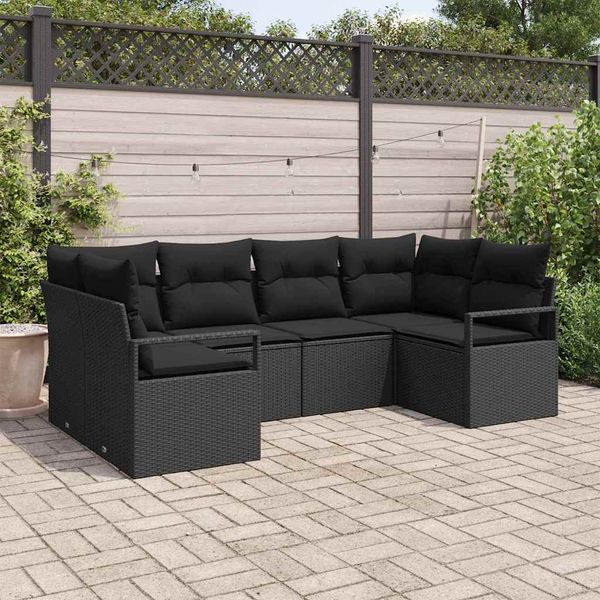 vidaXL Súprava záhradných pohoviek s vankúšom 6 pcs Čierna polyratan