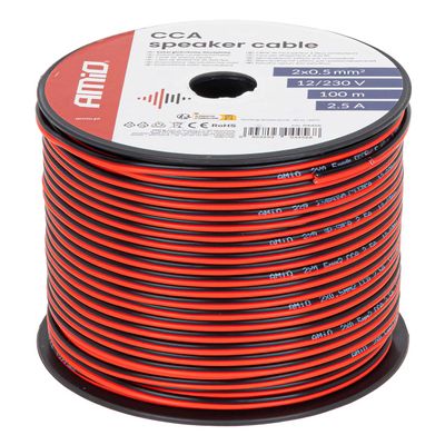 Vodič reproduktoru dvoužilový CCA 2x0.5mm2 100m 2.5A AMiO-04456