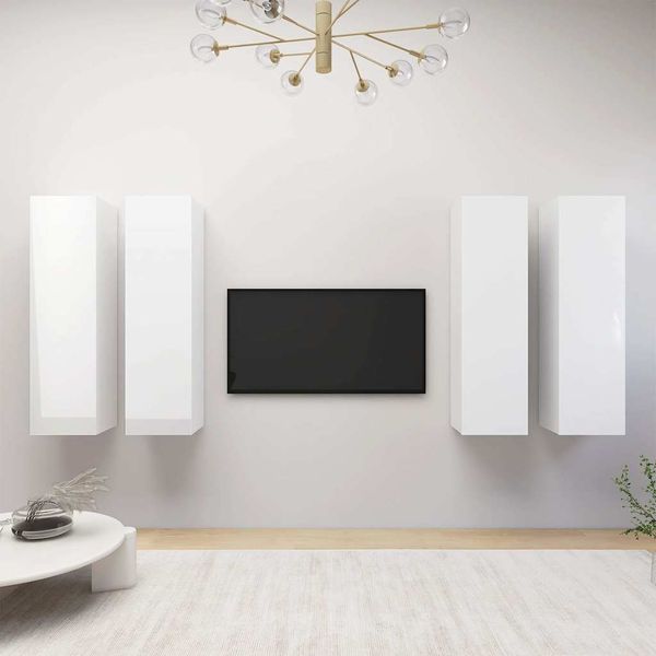 vidaXL TV skrinky 4 ks, lesklé biele 30,5x30x110 cm, kompozitné drevo