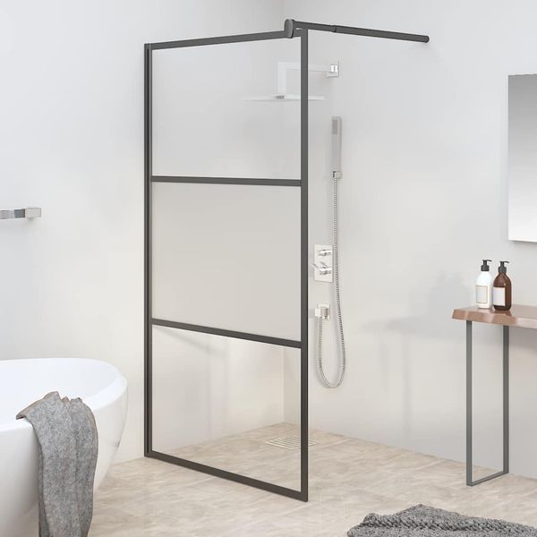 vidaXL Sprchová zástena 100x195 cm polopriehľadné ESG sklo čierna