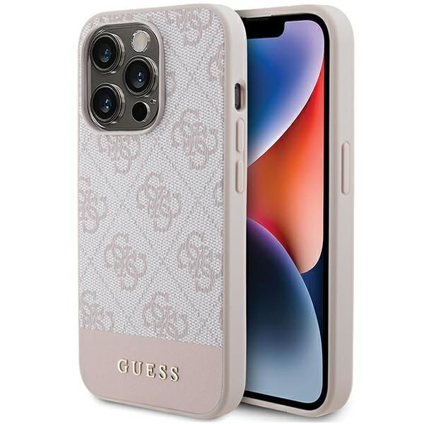 Puzdro Guess pre iPhone 15 Pro 6,1" GUHCP15LG4GLPI ružové HC PC/TPU 4G PU BOTTOM STRIPE