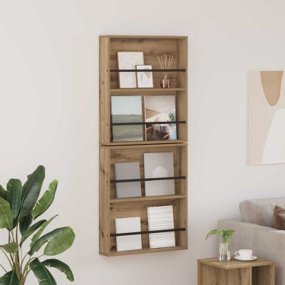 vidaXL Regál na časopisy Nástenný 2 pcs Remeselný dub 60 x 12 x 70 cm