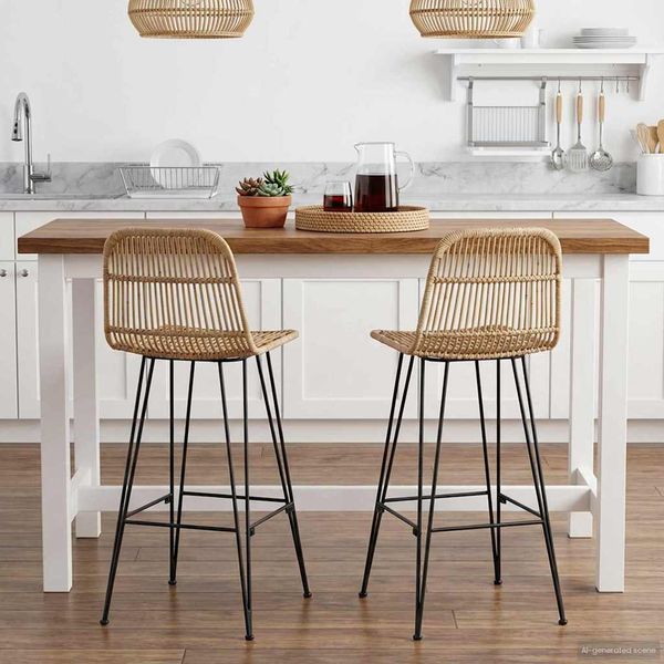 vidaXL Barová stolička 2 pcs Prírodná 44 x 55 x 109 cm Ratan a oceľ