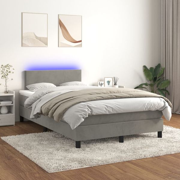 vidaXL Posteľ boxsping s matracom a LED bledosivá 120x200 cm zamat