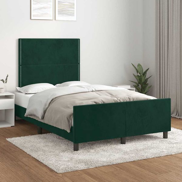 vidaXL Posteľ bez matraca tmavozelený 120x200 cm zamat