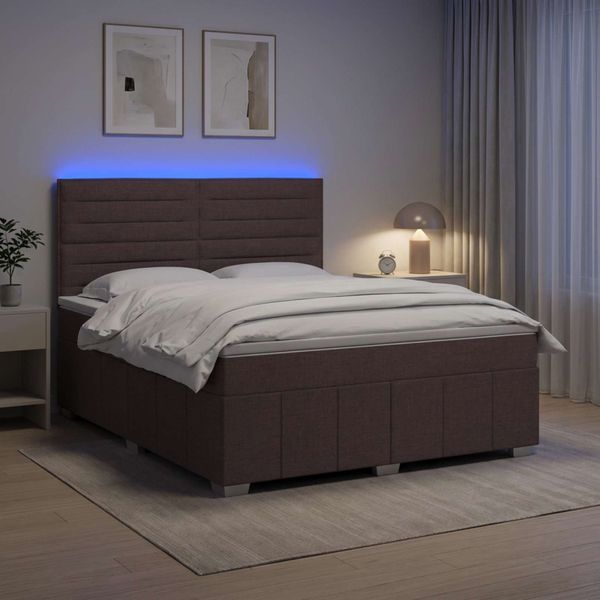 vidaXL LED boxspring posteľ s matracom Tmavohnedá 140 x 200 cm Látka
